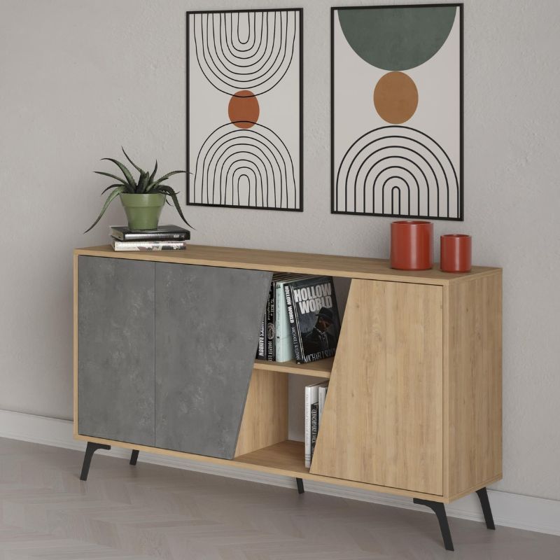 Μπουφές Fiona Megapap χρώμα sapphire oak - γκρι ρετρό 150x35,6x82εκ.