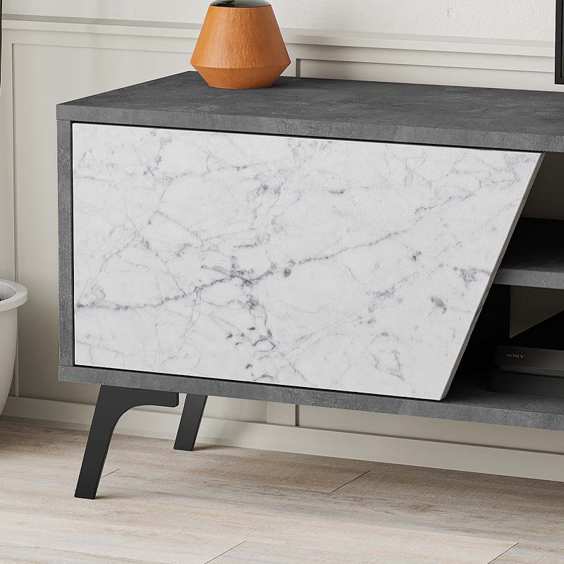 Έπιπλο τηλεόρασης χρώμα γκρι ρετρό - λευκό εφέ μαρμάρου 4
