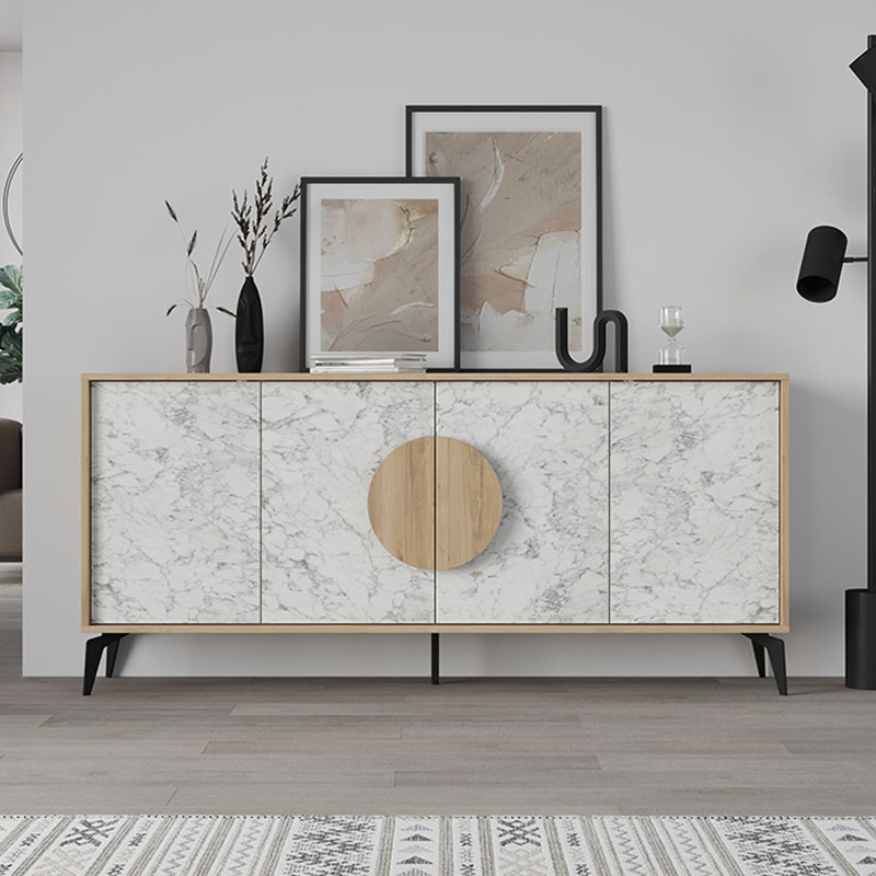 Μπουφές χρώμα oak - λευκό εφέ μαρμάρου 3