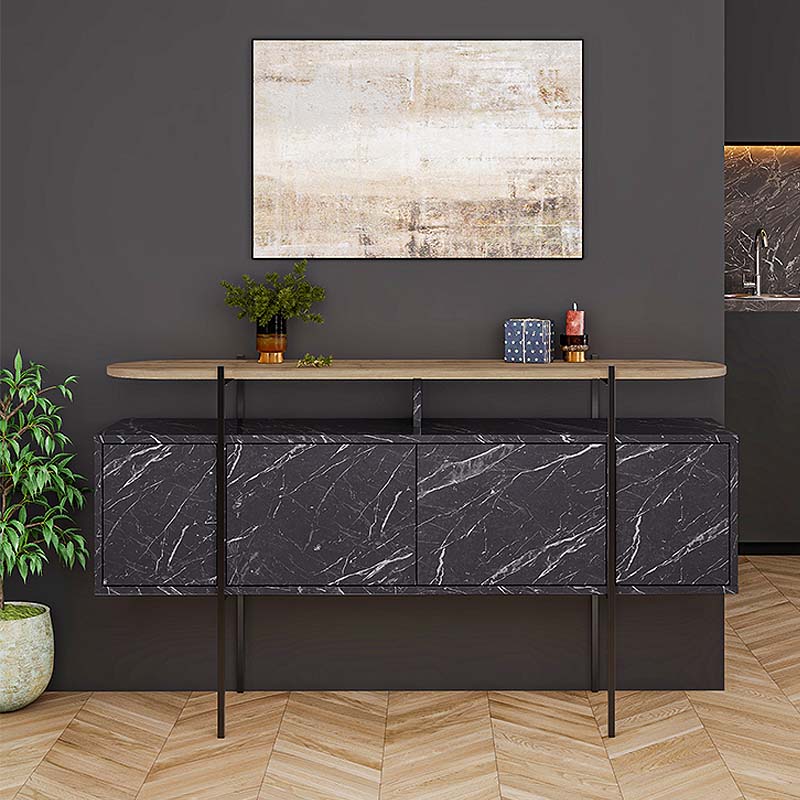Hanley Megapap melamine buffet in black marble effect 150x38x86,2εκ. cyprus
