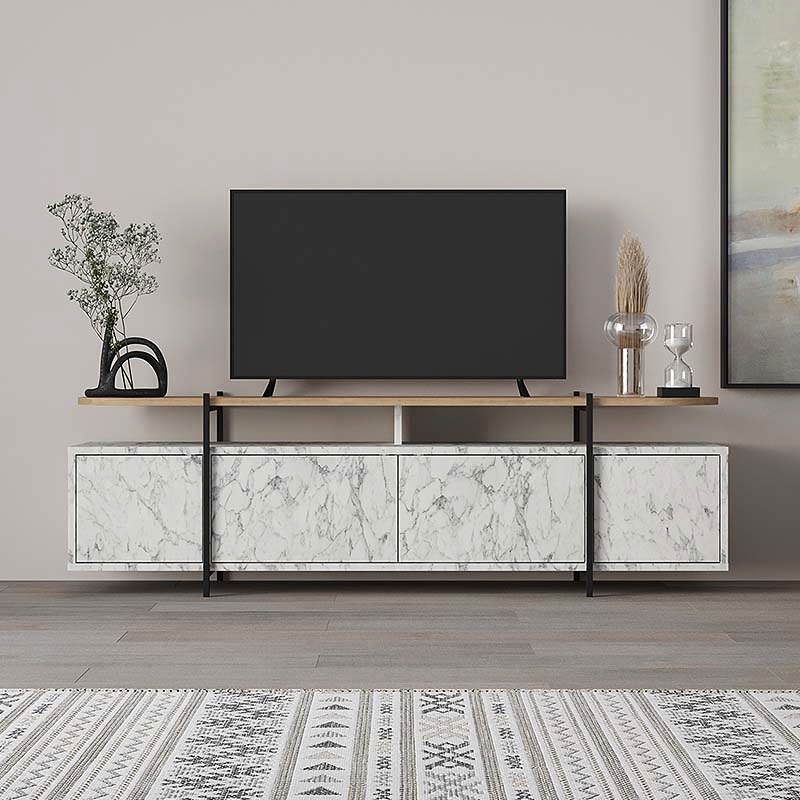 Έπιπλο τηλεόρασης χρώμα λευκό εφέ μαρμάρου 3