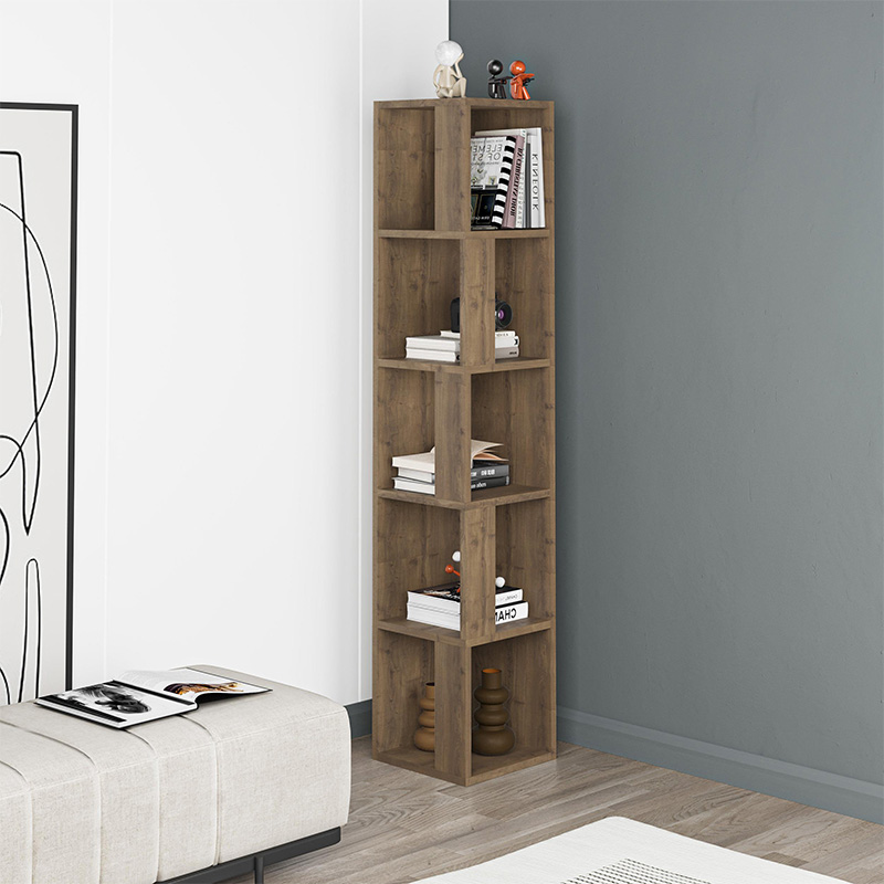 Βιβλιοθήκη γωνιακή χρώμα ανοιχτό καρυδί