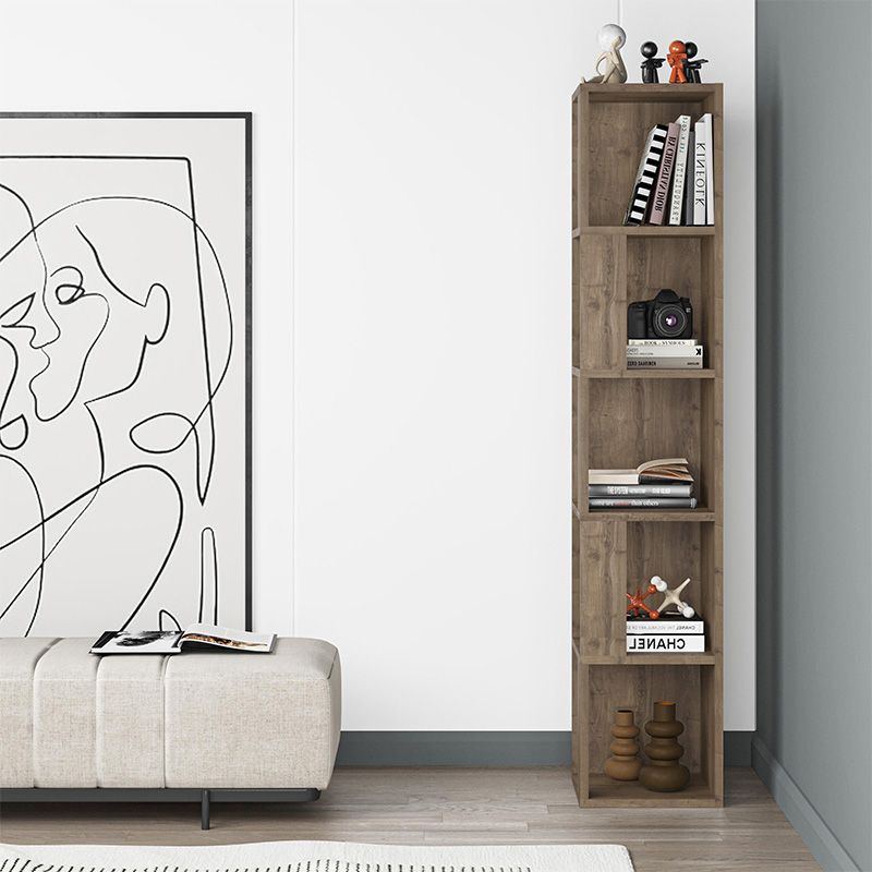 Βιβλιοθήκη γωνιακή χρώμα ανοιχτό καρυδί 2