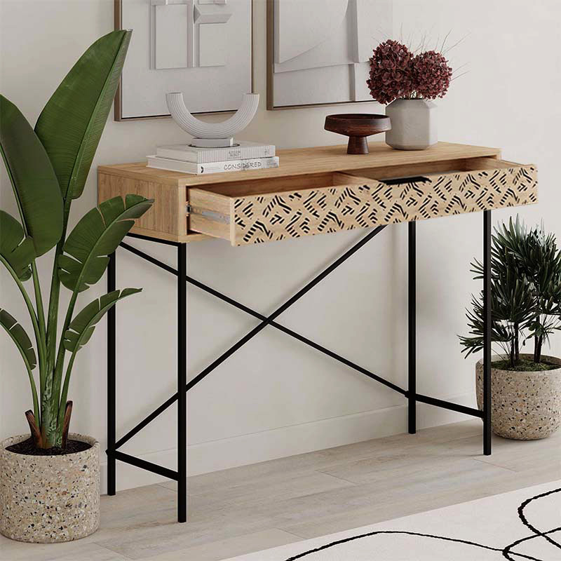 Κονσόλα μεταλλική - μελαμίνης χρώμα oak 2