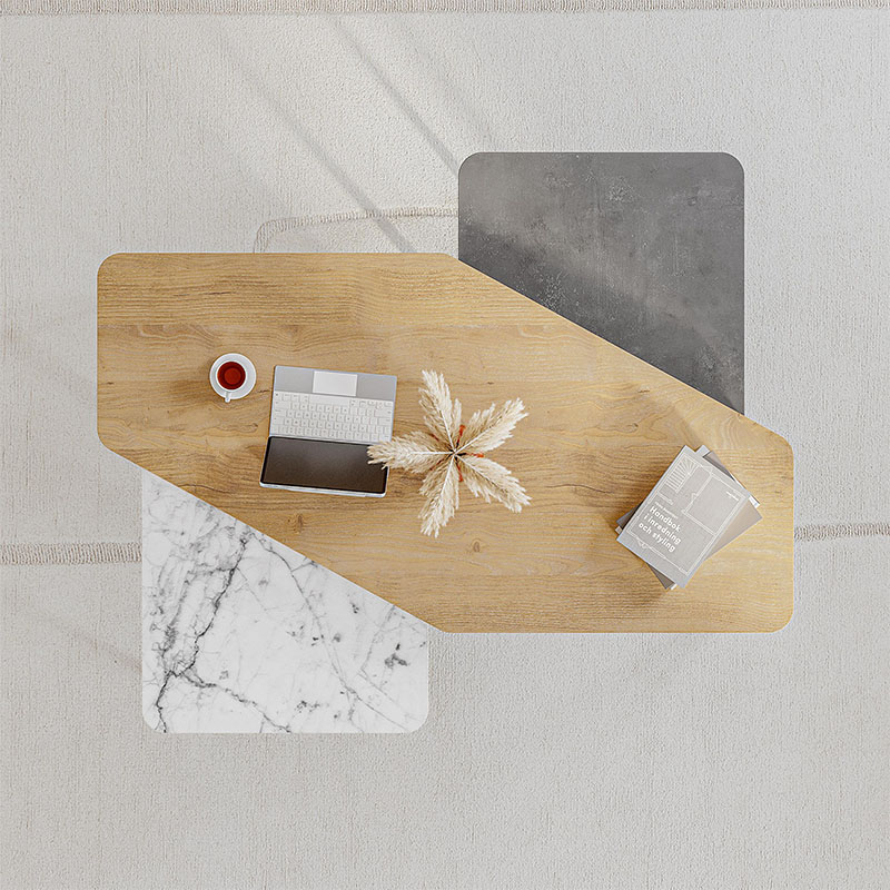 Τραπεζάκι σαλονιού σετ 3 τμχ. χρώμα oak - γκρι ρετρό - λευκό εφέ μαρμάρου 4