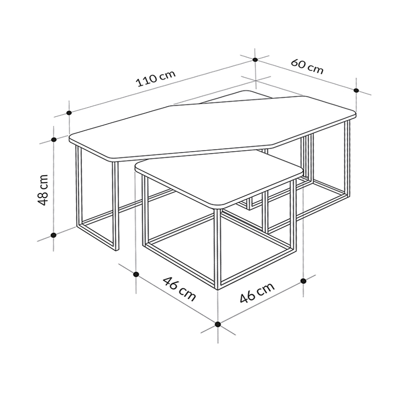 Τραπεζάκι σαλονιού σετ 3 τμχ. χρώμα oak - γκρι ρετρό - λευκό εφέ μαρμάρου 6
