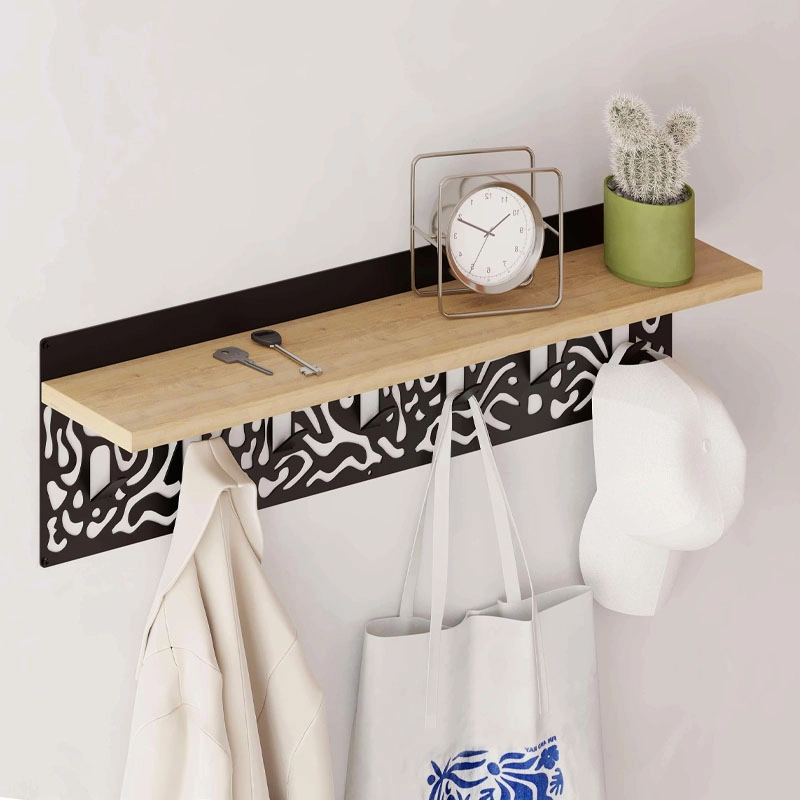 Κρεμάστρα τοίχου Novo Megapap από μέταλλο - μελαμίνη χρώμα sapphire oak - μαύρο 80x12,2x20εκ.