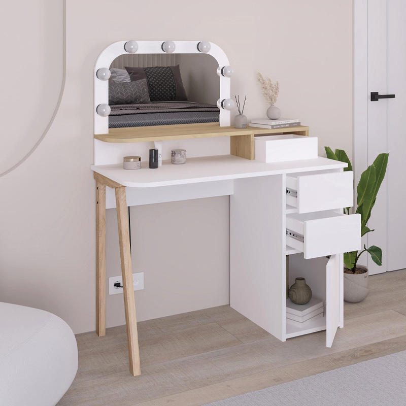 Τουαλέτα με καθρέπτη με LED χρώμα λευκό - oak 2