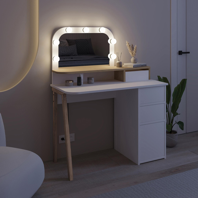 Τουαλέτα με καθρέπτη με LED χρώμα λευκό - oak 5