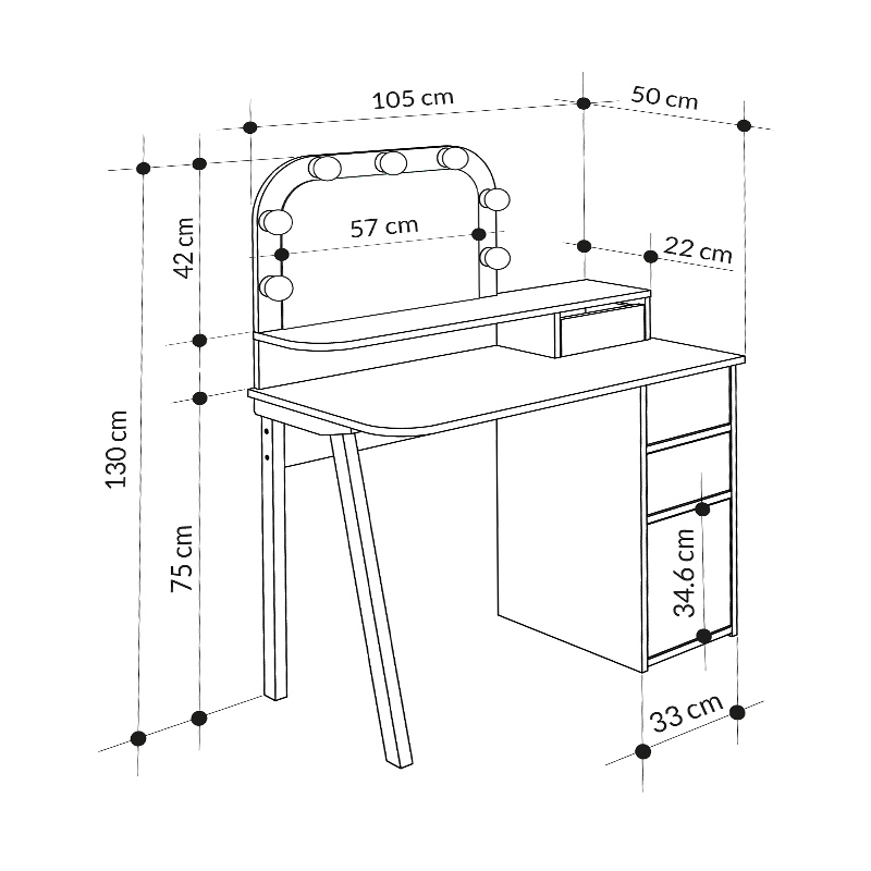 Τουαλέτα με καθρέπτη με LED χρώμα λευκό - oak 8