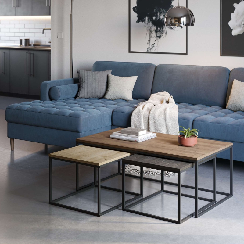 Τραπεζάκι σαλονιού σετ 3 τμχ. χρώμα ανοιχτό καρυδί - oak - καφέ 2