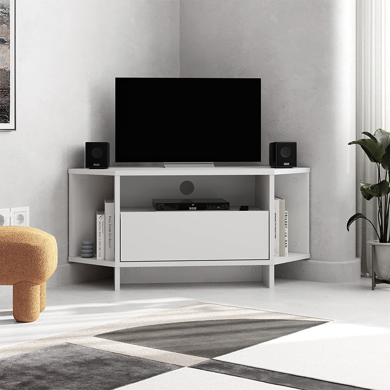 Έπιπλο τηλεόρασης γωνιακό χρώμα λευκό 3