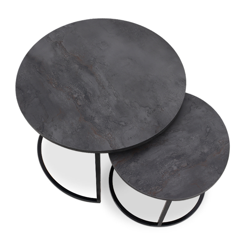 Τραπεζάκι σαλονιού σετ 2 τμχ Mdf - μεταλλικό χρώμα σκούρο γκρι σκυροδέματος 3