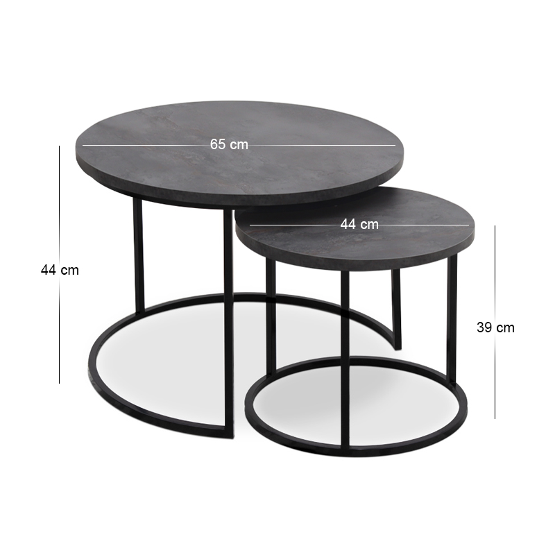 Τραπεζάκι σαλονιού σετ 2 τμχ Mdf - μεταλλικό χρώμα σκούρο γκρι σκυροδέματος 4