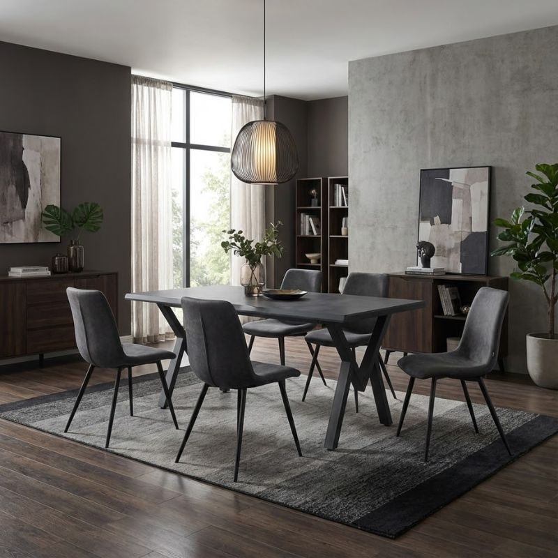 Τραπέζι Mdf - μεταλλικό χρώμα σκούρο γκρι σκυροδέματος 2