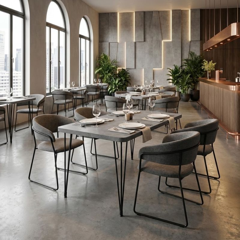 Τραπέζι Mdf - μεταλλικό χρώμα σκούρο γκρι σκυροδέματος 3