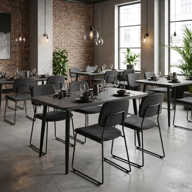 Τραπέζι Mdf - μεταλλικό χρώμα σκούρο γκρι σκυροδέματος 3