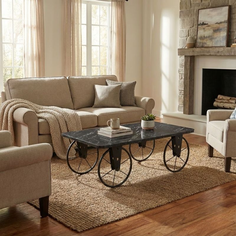 Τραπεζάκι σαλονιού Mdf - μεταλλικό χρώμα μαύρο εφέ μαρμάρου 2