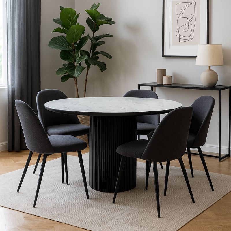 Τραπέζι χρώμα μαύρο - λευκό εφέ μαρμάρου Ø115x79 εκ. 2