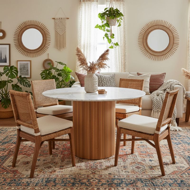 Τραπέζι χρώμα φυσικό - λευκό εφέ μαρμάρου Ø120x78 εκ. 2