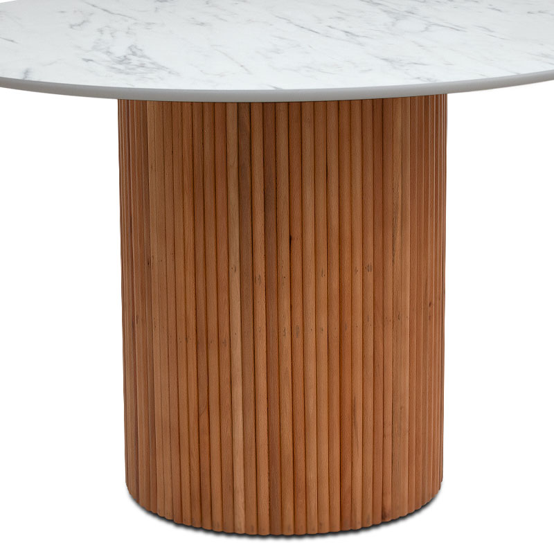 Τραπέζι χρώμα φυσικό - λευκό εφέ μαρμάρου Ø120x78 εκ. 4