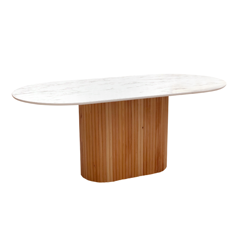 Τραπέζι χρώμα φυσικό - λευκό εφέ μαρμάρου