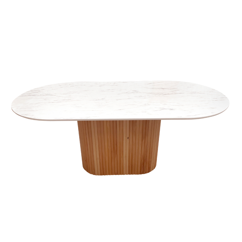 Τραπέζι χρώμα φυσικό - λευκό εφέ μαρμάρου 3