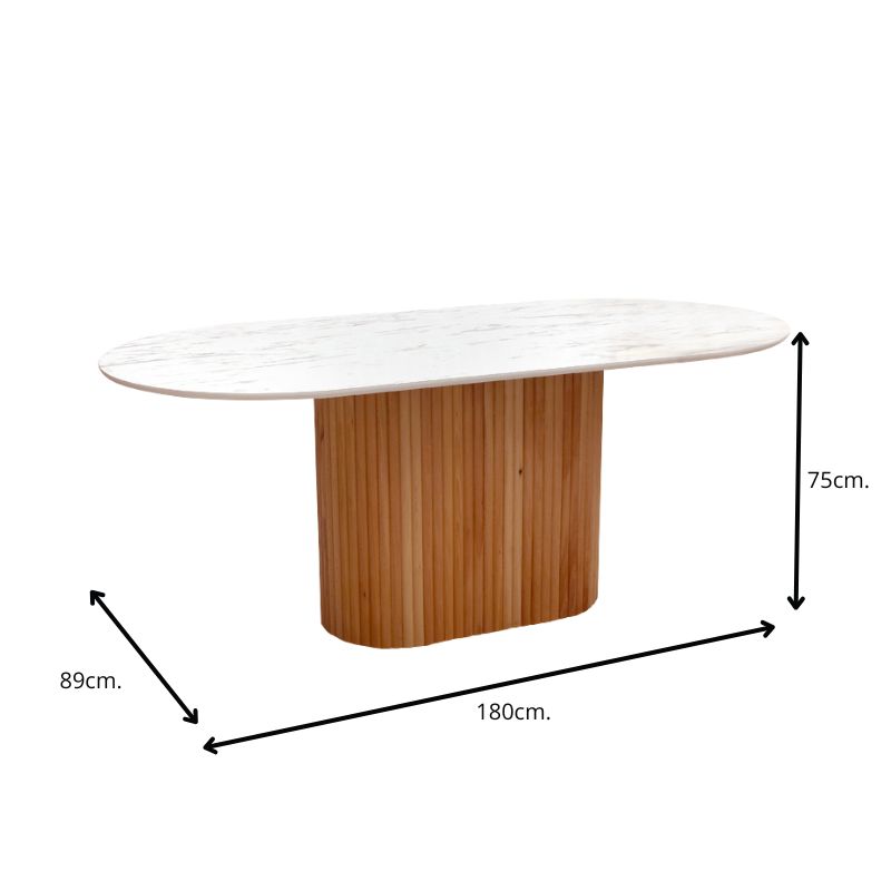 Τραπέζι χρώμα φυσικό - λευκό εφέ μαρμάρου 5