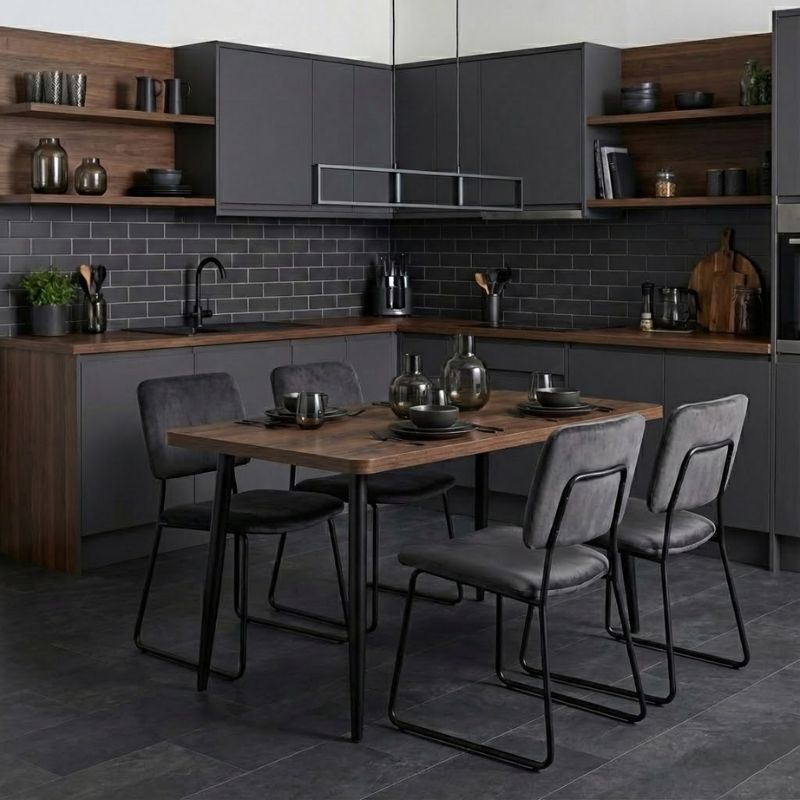 Τραπέζι Mdf - μεταλλικό χρώμα καπνιστή καρυδιά 2