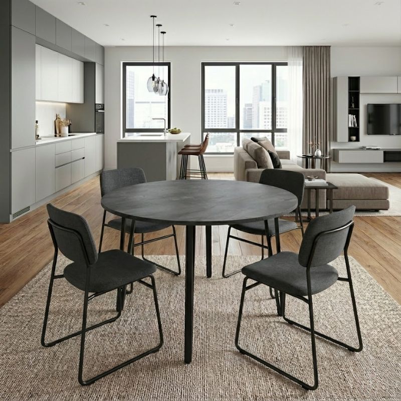 Τραπέζι χρώμα σκούρο γκρι σκυροδέματος Ø110x73,5εκ. 2