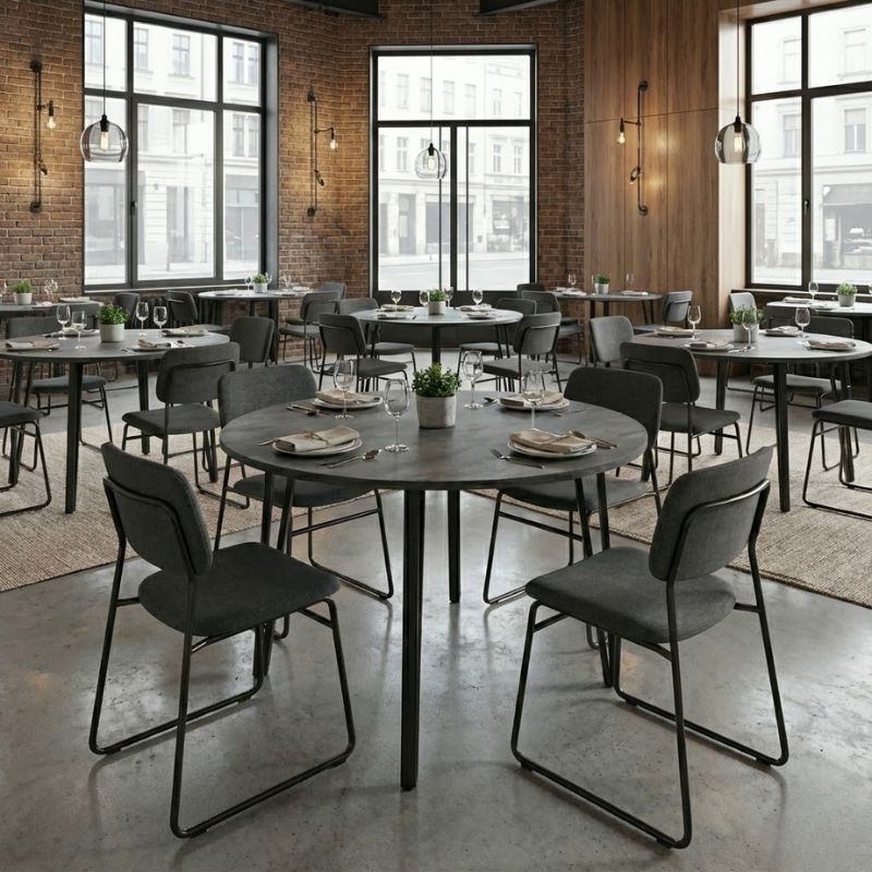 Τραπέζι χρώμα σκούρο γκρι σκυροδέματος Ø110x73,5εκ. 3