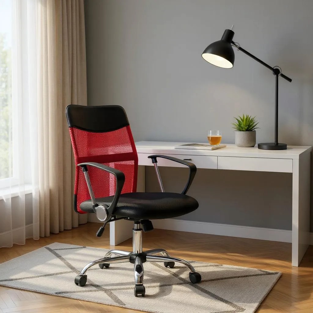 Καρέκλα γραφείου με ύφασμα χρώμα κόκκινο - μαύρο 59x57x95/105εκ. 3