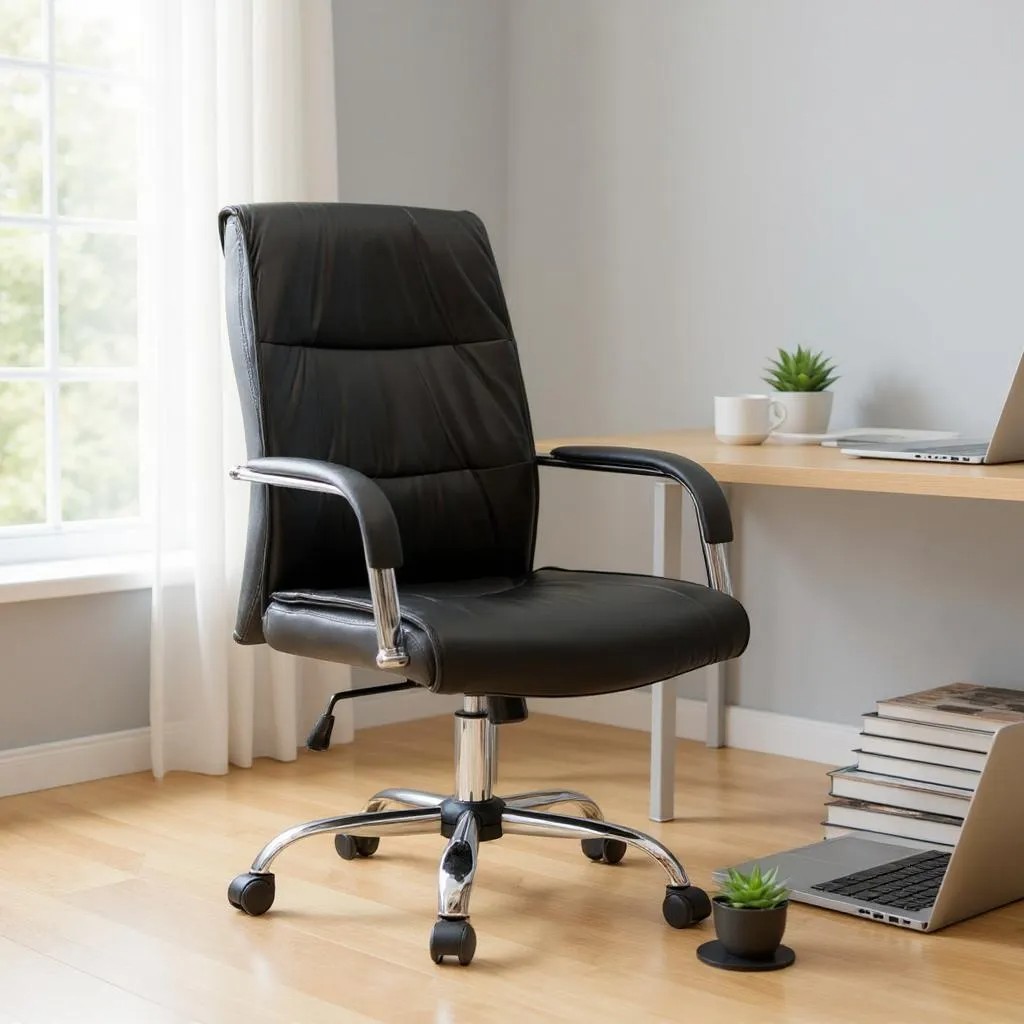 Καρέκλα γραφείου διευθυντική από τεχνόδερμα χρώμα μαύρο 60x66x105/115εκ. 3