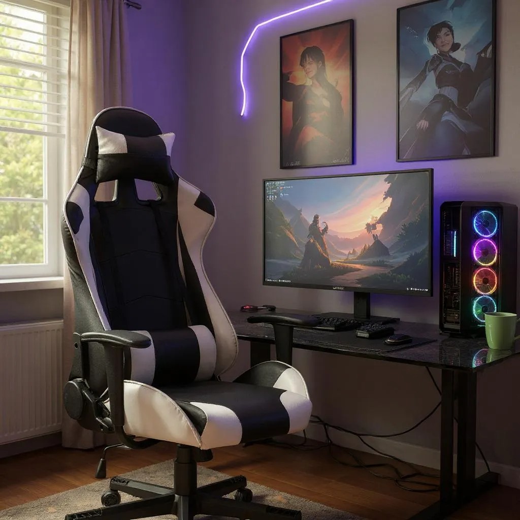 Καρέκλα γραφείου από τεχνόδερμα χρώμα λευκό - μαύρο 67x70x125/135 εκ. 3