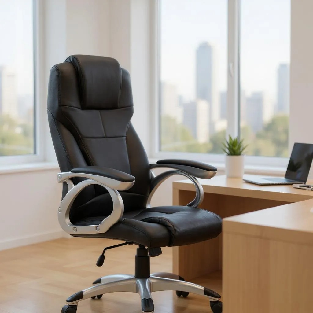 Καρέκλα γραφείου διευθυντική από τεχνόδερμα χρώμα μαύρο 65x60x118/128εκ. 3