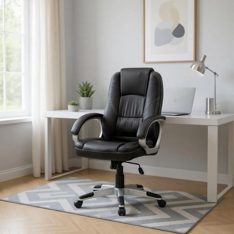 Καρέκλα γραφείου διευθυντική από τεχνόδερμα χρώμα μαύρο 64x62x108/118εκ. 3