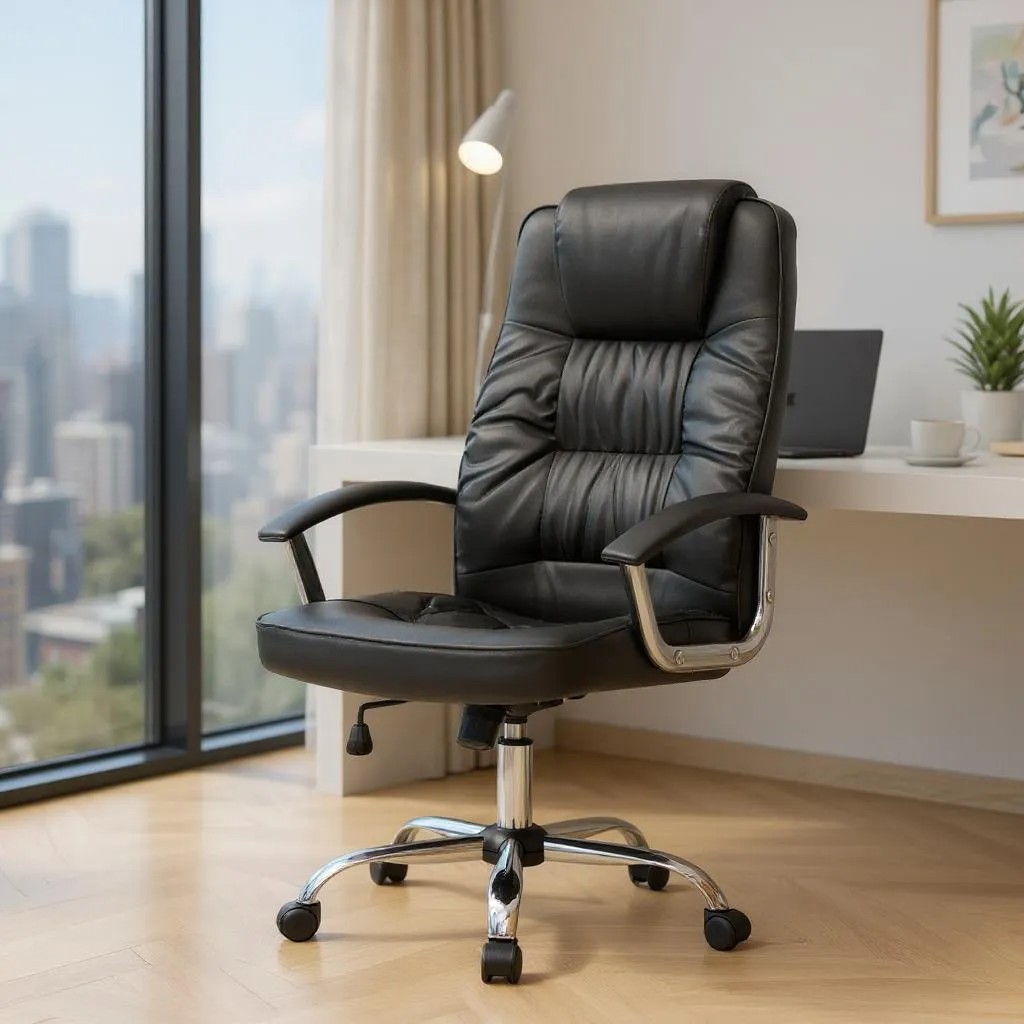 Καρέκλα γραφείου διευθυντική από τεχνόδερμα χρώμα μαύρο 62x63x112/122εκ. 3