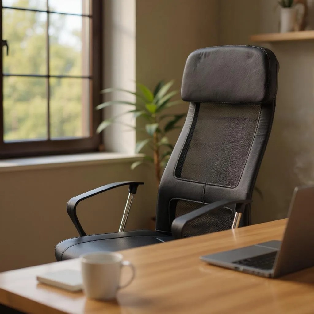 Καρέκλα γραφείου με τεχνόδερμα και ύφασμα χρώμα μαύρο 63x63x119/129εκ. 4