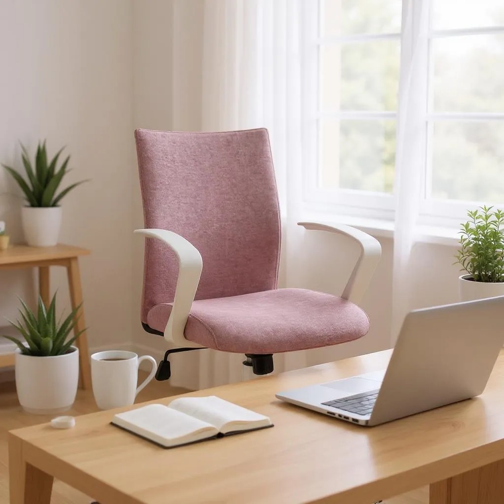 Καρέκλα γραφείου υφασμάτινη χρώμα ροζ - λευκό 64x63x89/96εκ. 3