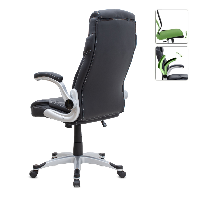 Καρέκλα γραφείου διευθυντική από τεχνόδερμα χρώμα μαύρο 69x65x116/126εκ. 2