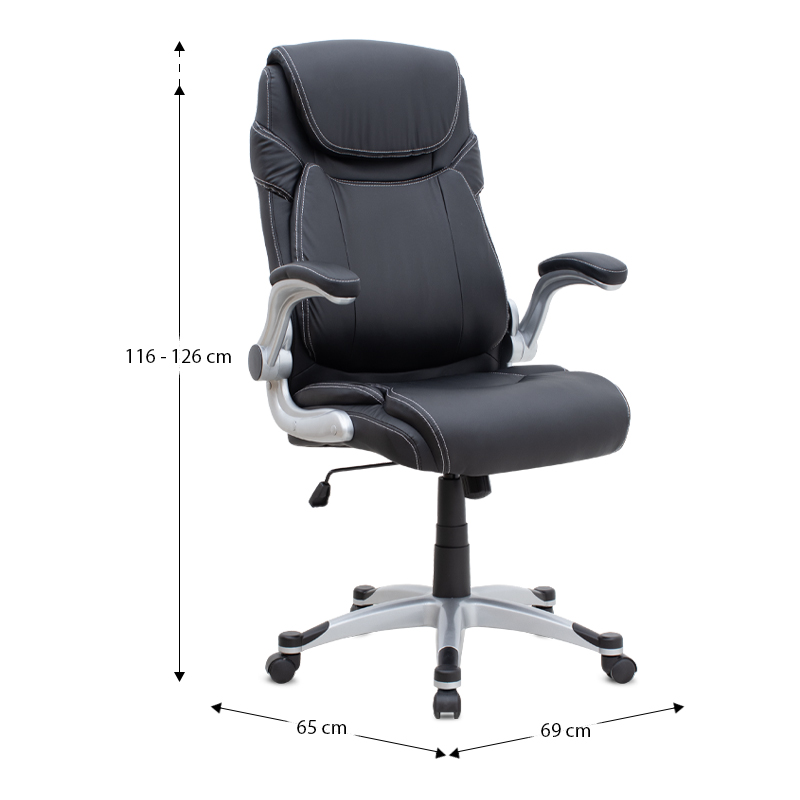 Καρέκλα γραφείου διευθυντική από τεχνόδερμα χρώμα μαύρο 69x65x116/126εκ. 10