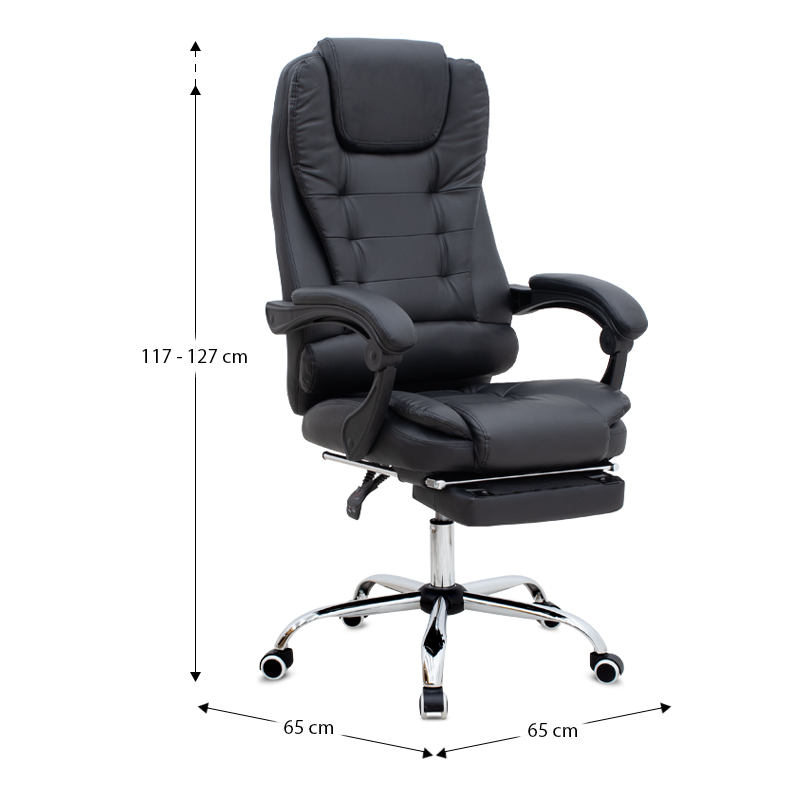 Καρέκλα γραφείου διευθυντική με υποπόδιο από τεχνόδερμα χρώμα μαύρο 65x65x117/127εκ. 13
