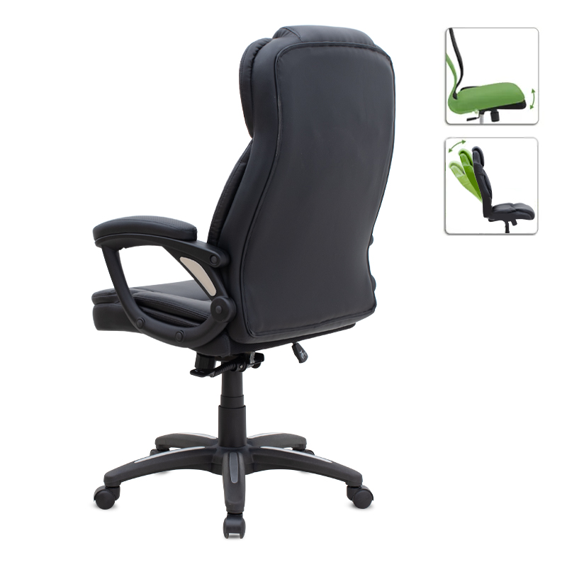 Καρέκλα γραφείου διευθυντική από τεχνόδερμα χρώμα μαύρο 67x65x112/122εκ. 2