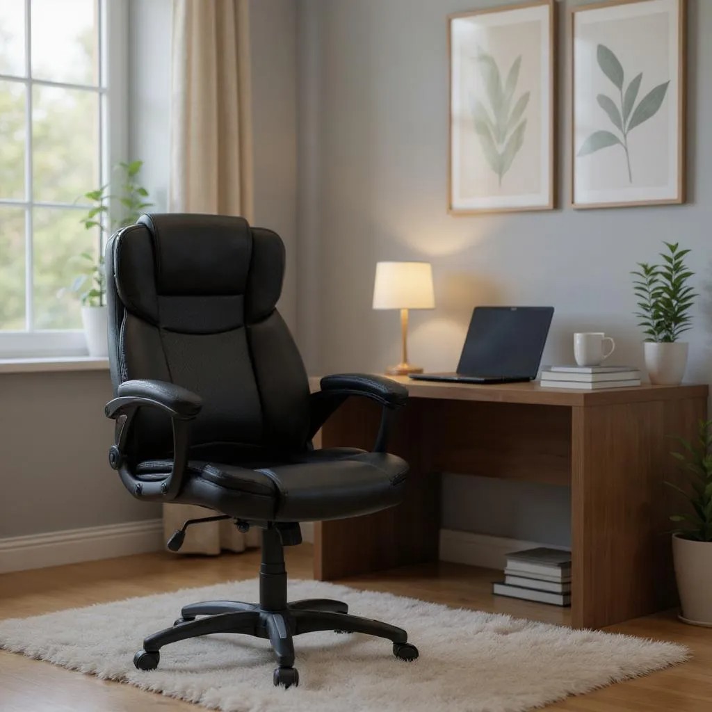 Καρέκλα γραφείου διευθυντική από τεχνόδερμα χρώμα μαύρο 67x65x112/122εκ. 4