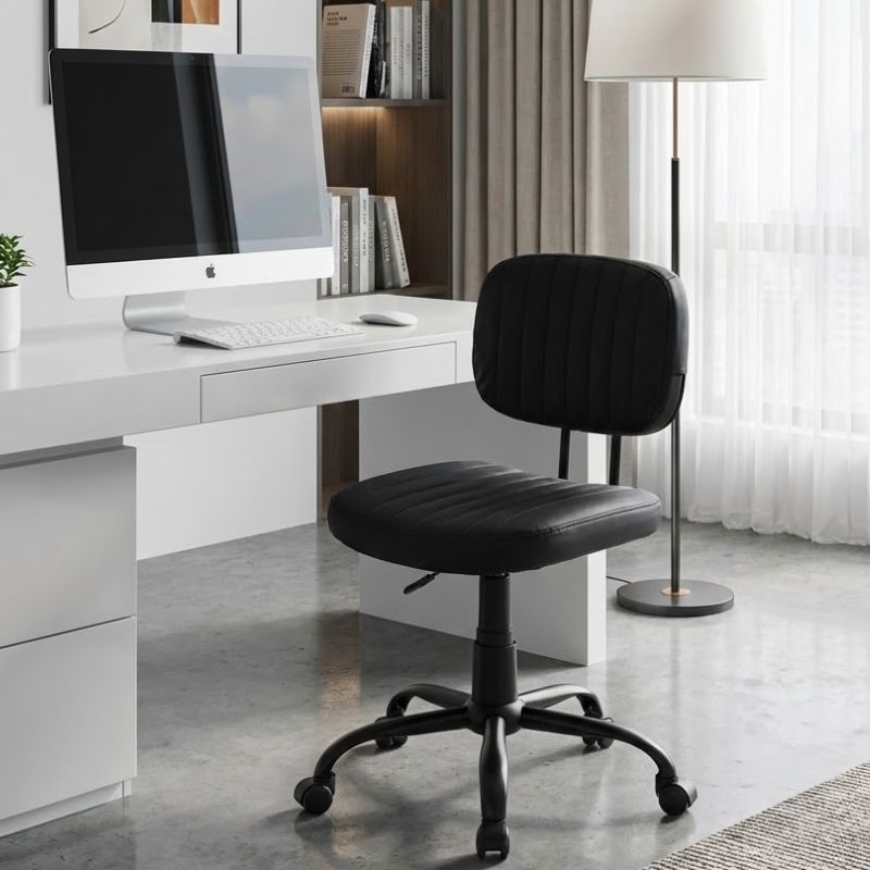 Καρέκλα γραφείου από τεχνόδερμα χρώμα μαύρο 46x53x79/86εκ. 2