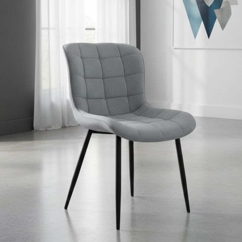 Καρέκλα τραπεζαρίας γκρι ύφασμα - μεταλλικό μαύρο πόδι 2