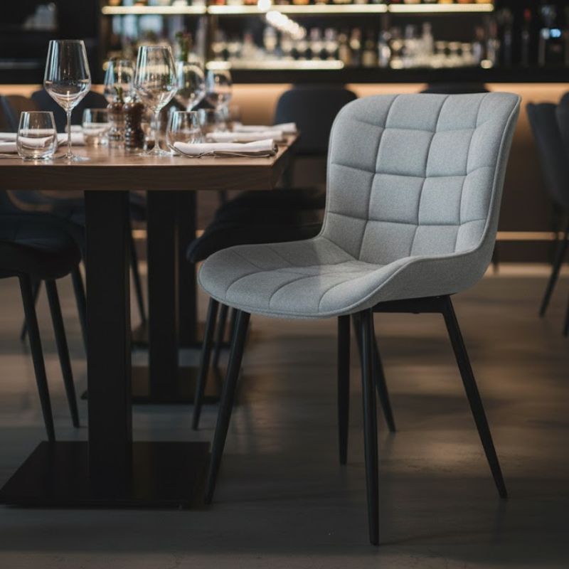 Καρέκλα τραπεζαρίας γκρι ύφασμα - μεταλλικό μαύρο πόδι 3