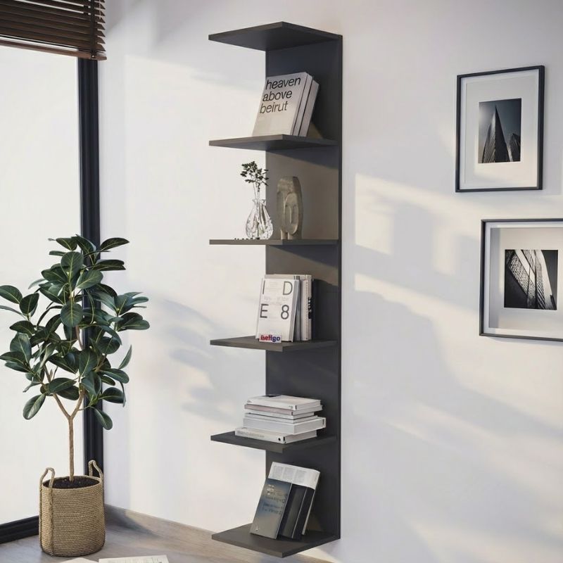 Βιβλιοθήκη - Ραφιέρα τοίχου χρώμα ανθρακί