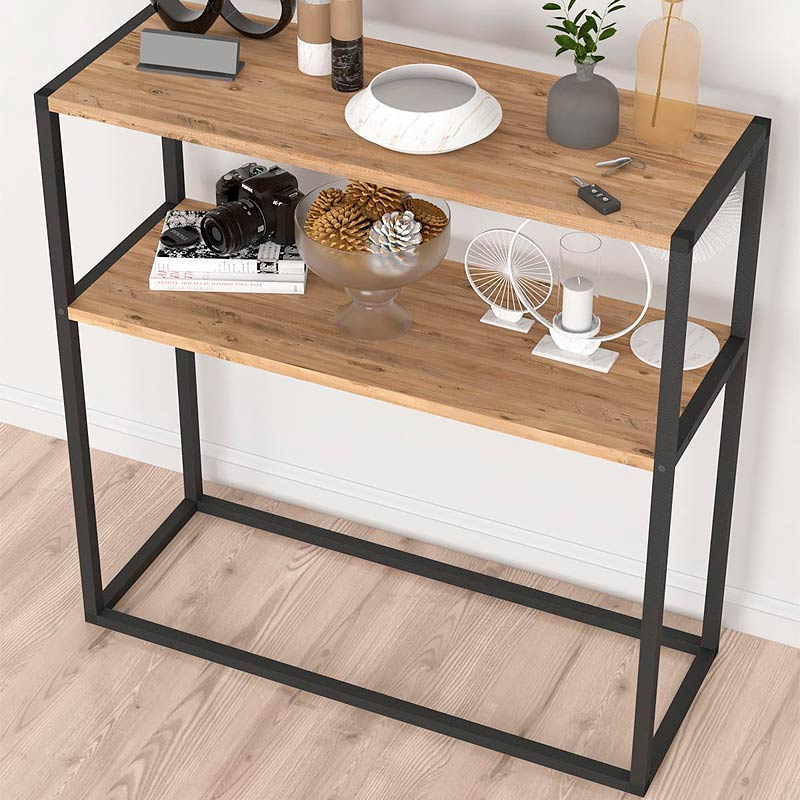 Κονσόλα μεταλλική - μελαμίνης χρώμα μαύρο - oak 3