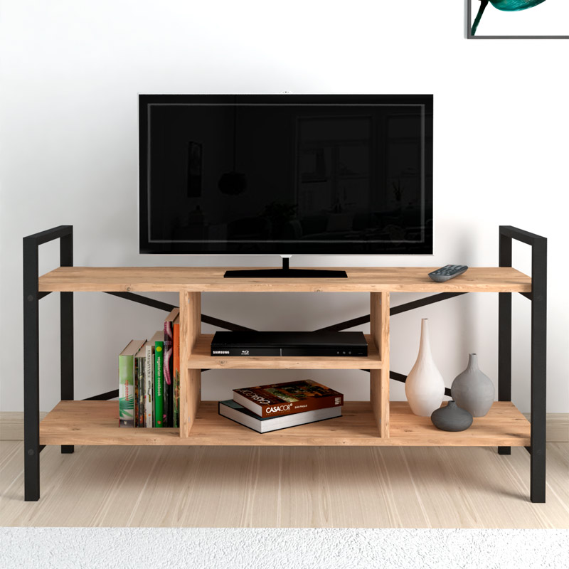 Έπιπλο τηλεόρασης μεταλλικό - μελαμίνης χρώμα μαύρο - oak 3